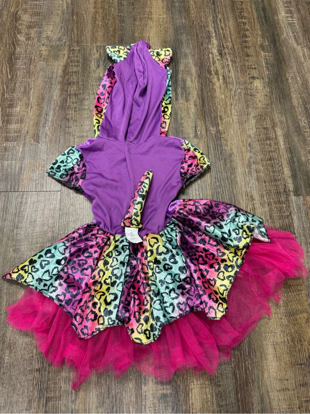Girls' Rainbow Leopard Tulle Dress Costume with Hot Pink Tutu 2T Halloween